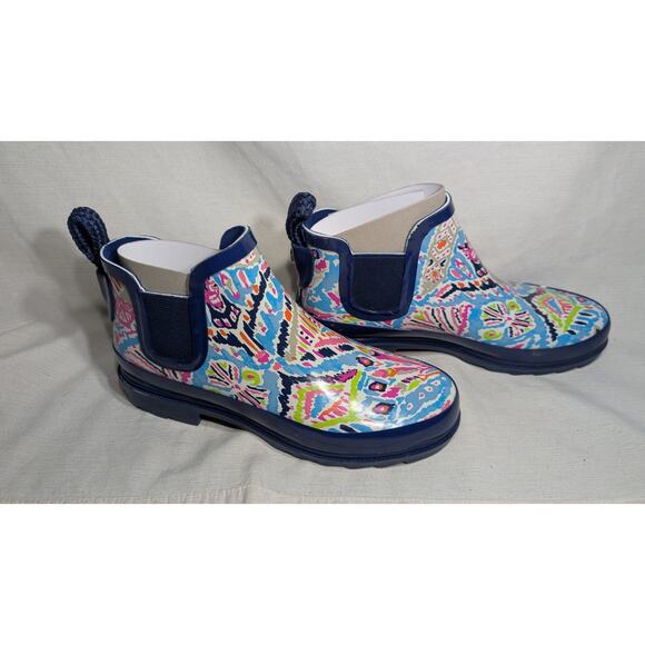 Sakroots Womens Colorful Rain Boots Sz 8 38 Ankle Booties Rhyme Aqua BB artsy - Picture 1 of 8
